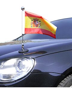  Magnetic Car Flag Pole Diplomat-1.30-Chrome Spain with coat of arms 